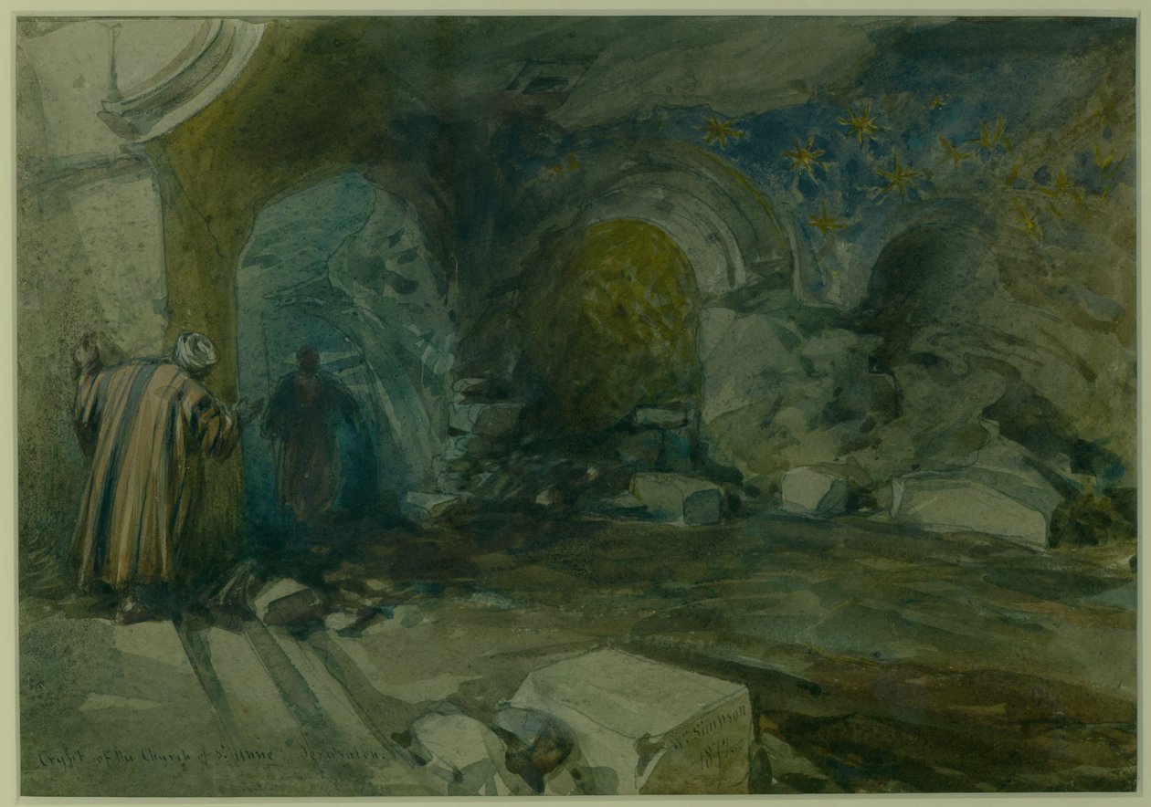 Cripta da Igreja de Santa Ana, Jerusalém, 1872 (wc e lápis sobre papel) de William Crimea Simpson