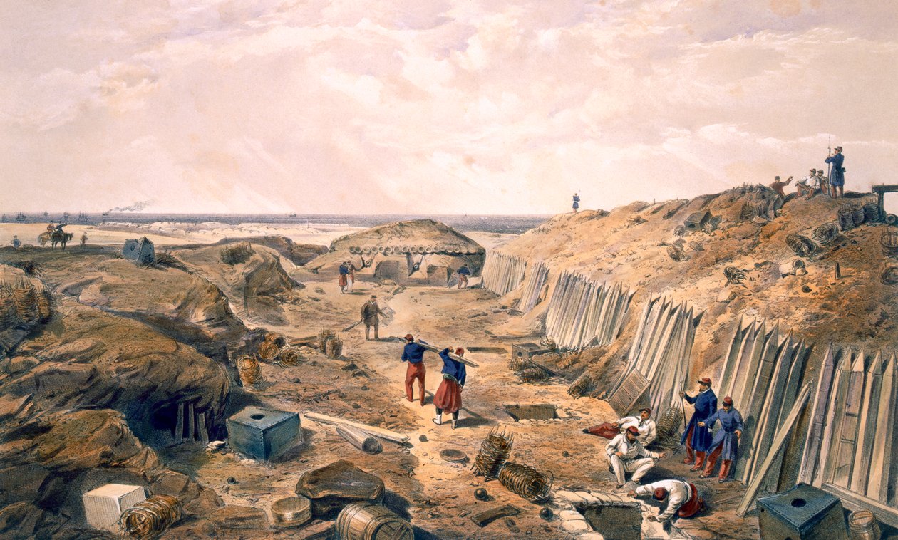 Vala do Bastion du Mat, prato de &39;O assento da guerra no Oriente&39;, pub. por Paul e Dominic Colnaghi und Co., 1856 de William Crimea Simpson