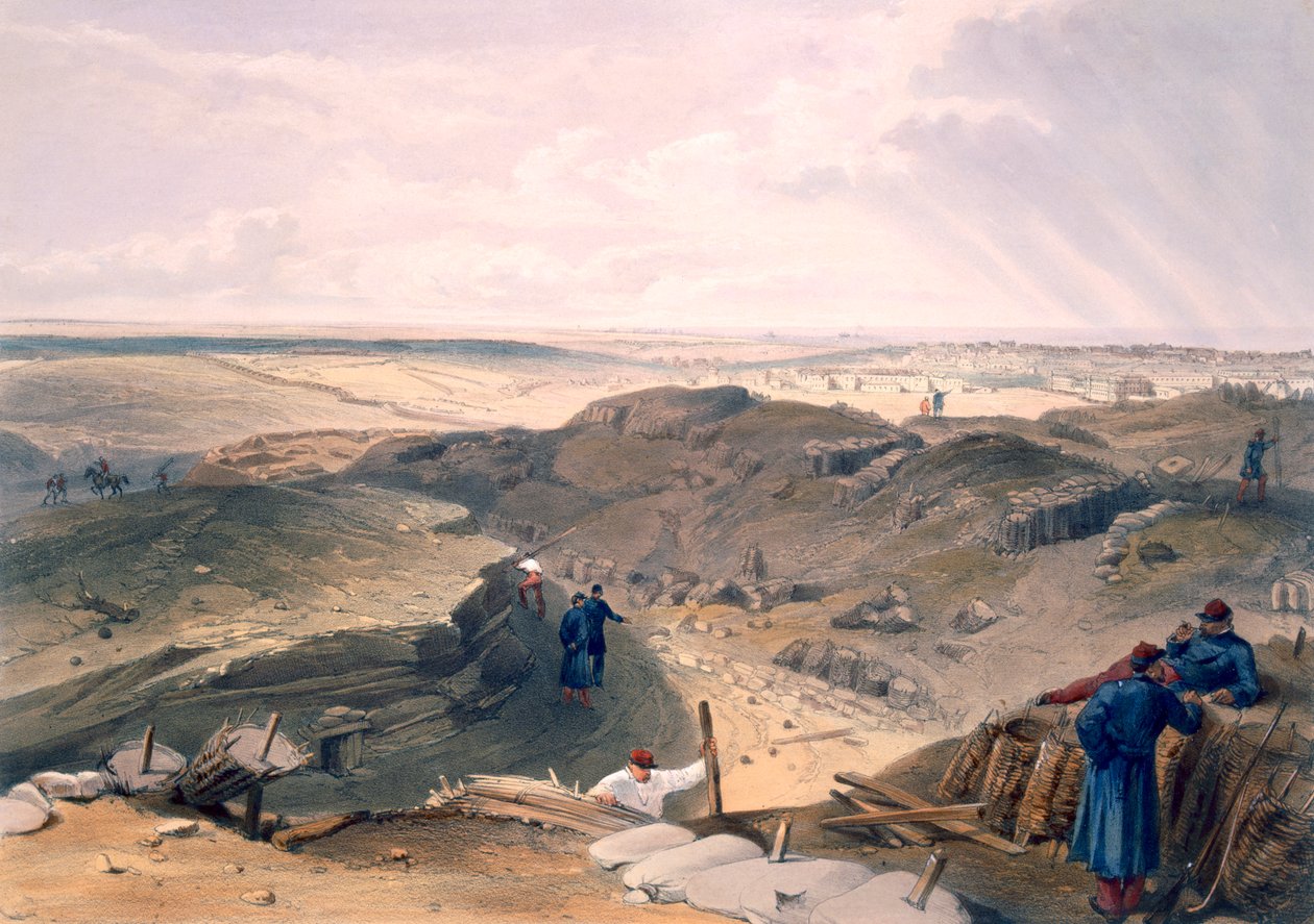 Vala do Malakoff, prato de "O assento da guerra no Oriente", pub. por Paul e Dominic Colnaghi und Co., 1856 de William Crimea Simpson