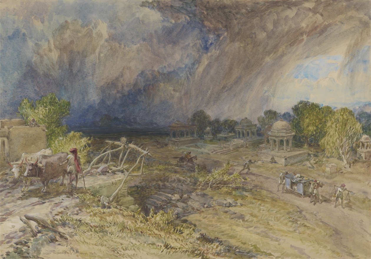 Tempestade de poeira chegando, perto de Jaipur Rajputana, 1863 de William Crimea Simpson