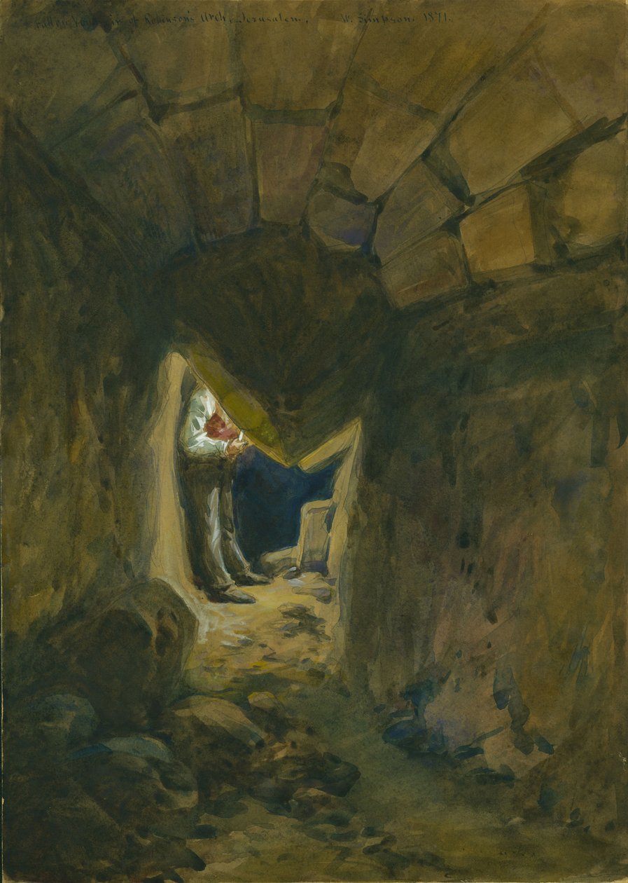 Voussoir caído do arco de Robinson, Jerusalém, 1871 (wc e lápis no papel) de William Crimea Simpson