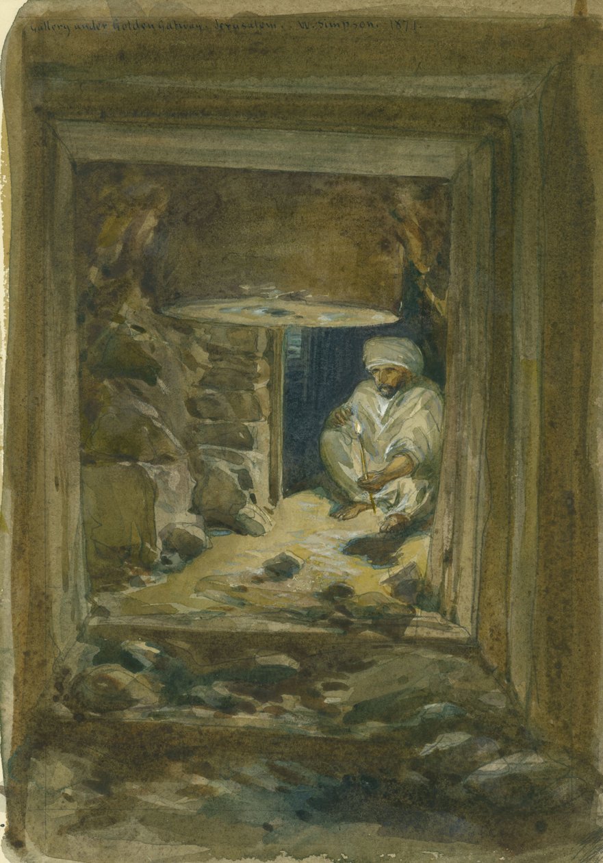 Galeria sob Golden Gateway, Jerusalém, 1871 (wc e lápis sobre papel) de William Crimea Simpson