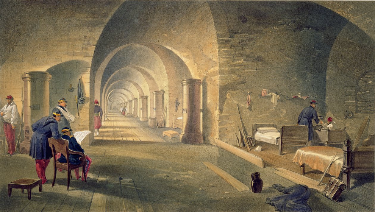 Interior do forte Nicholas, placa "do assento da guerra no leste", bar. por Paul e Dominic Colnaghi und Co., 1856 de William Crimea Simpson