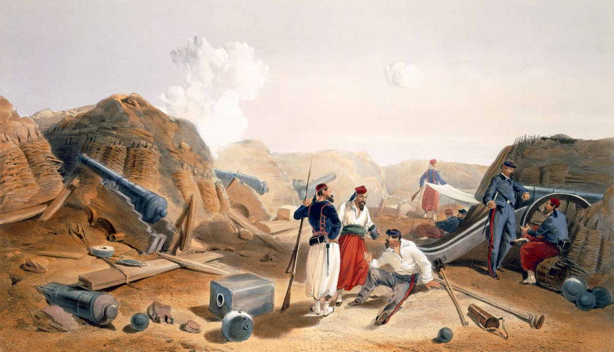 Interior do Mamelon Vert, prato de &39;O assento da guerra no Oriente&39;, pub. por Paul e Dominic Colnaghi und Co., 1856 de William Crimea Simpson
