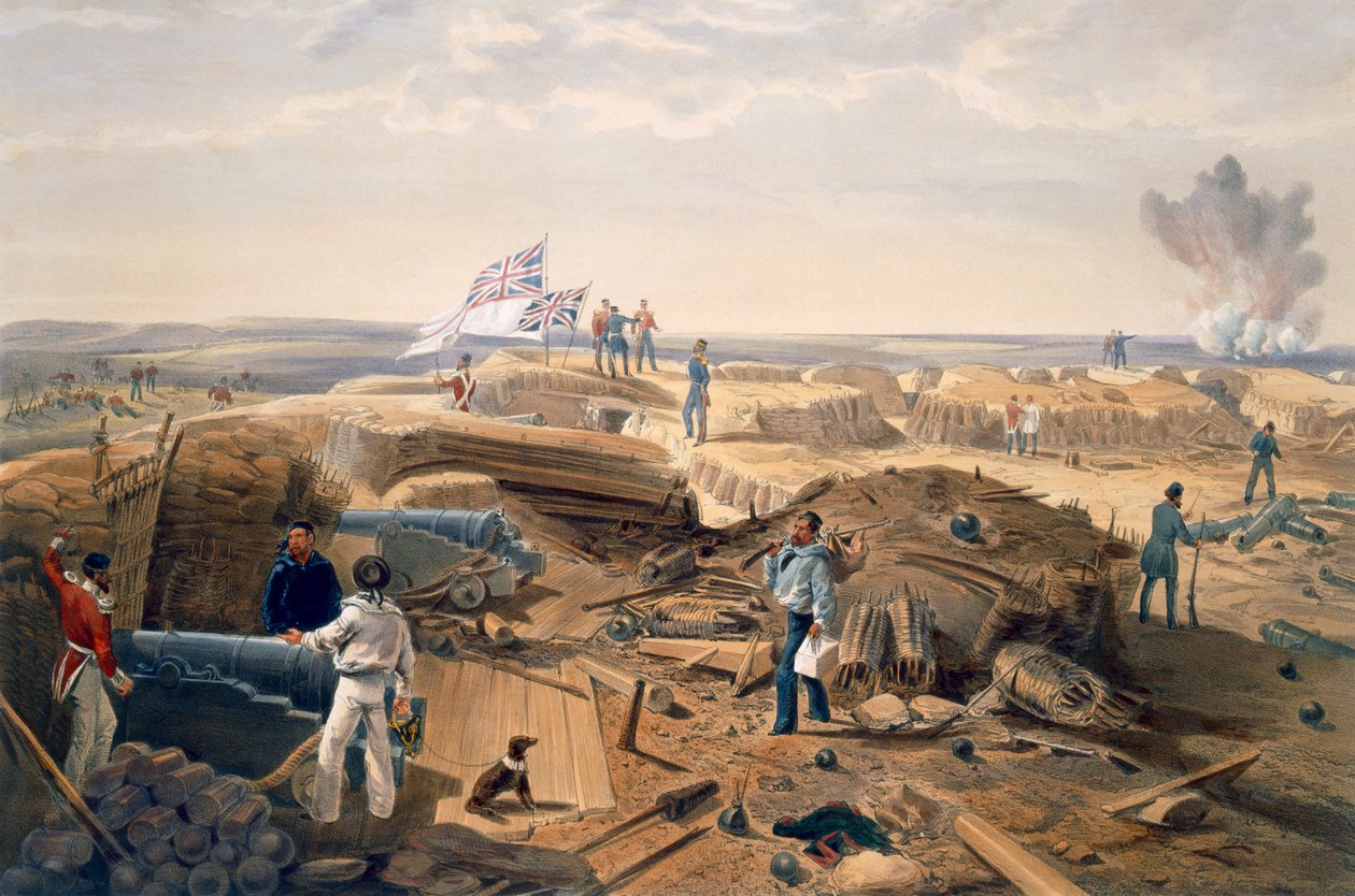 Interior do Redan, placa "do assento da guerra no leste", bar. por Paul e Dominic Colnaghi und Co., 1856 de William Crimea Simpson