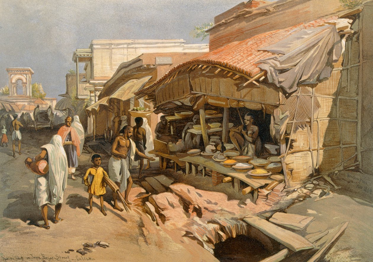 Loja nativa em um bazar de Calcutá, de &39;India Ancient and Modern&39;, 1867 de William Crimea Simpson