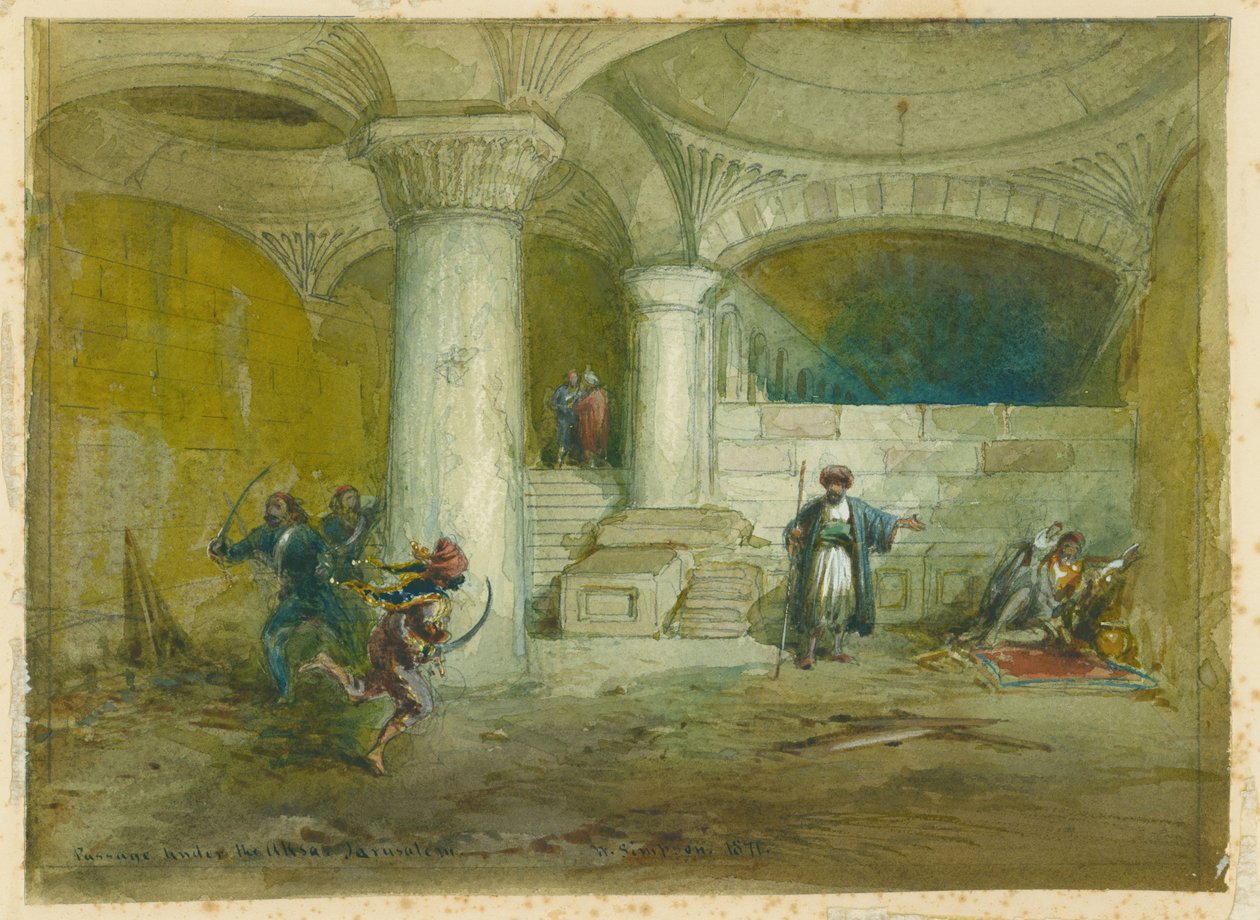 Passagem sob o Aksa, 1871 (wc e lápis sobre papel) de William Crimea Simpson
