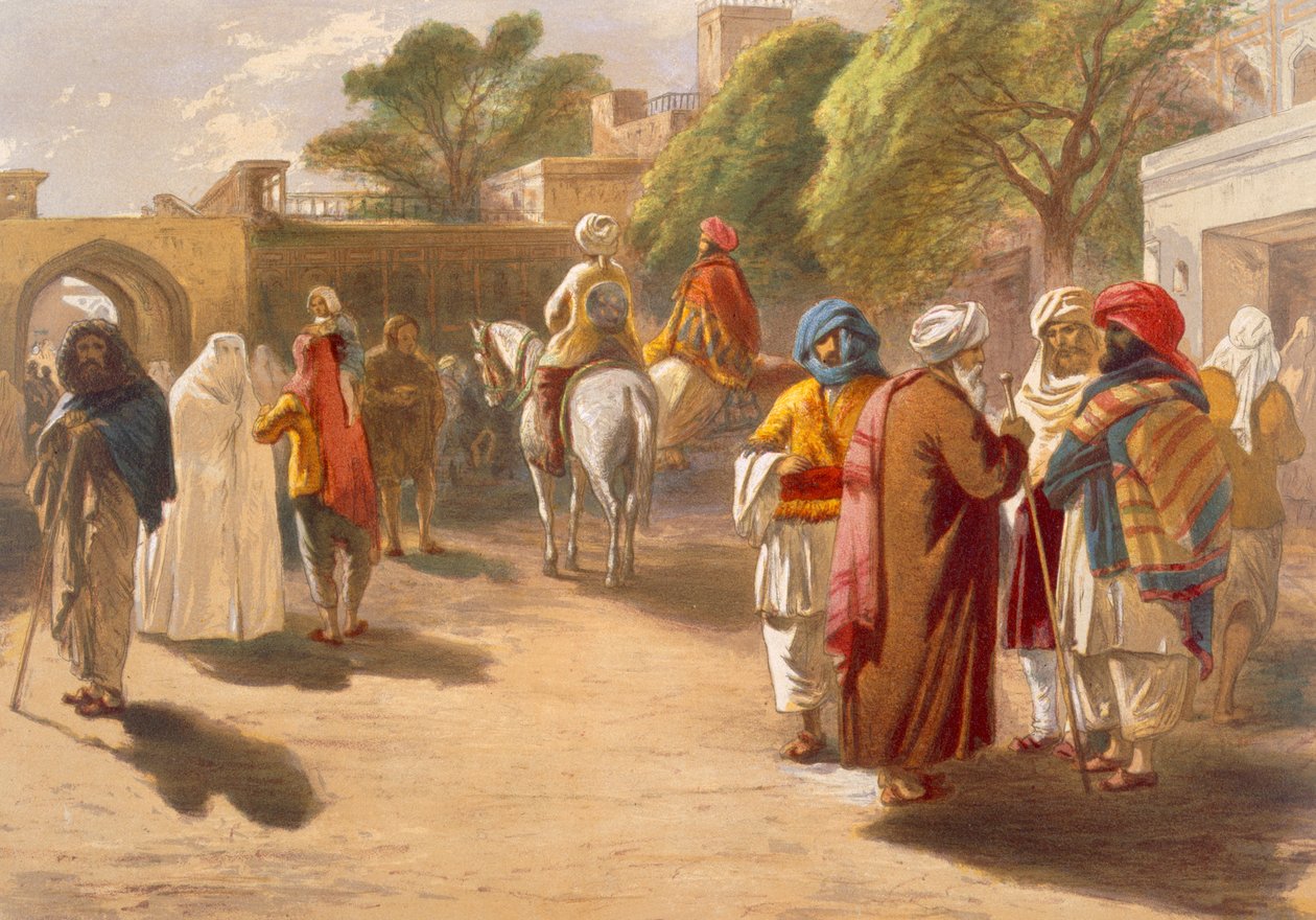 Cena do Mercado de Peshawar, de &39;India Ancient and Modern&39;, 1867 de William Crimea Simpson