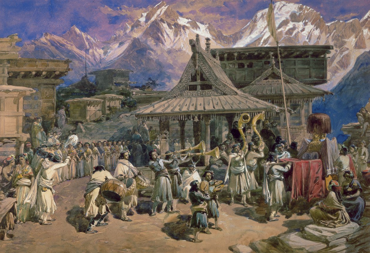 Puja em Chini Bashahr, Himalaia, c.1859-66 (wc) de William Crimea Simpson