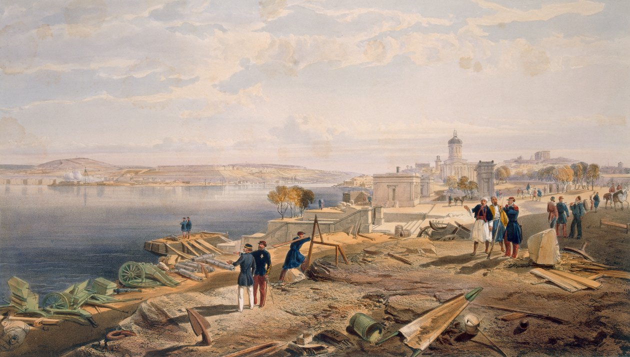 Sebastopol da parte traseira do forte Nicholas, placa de "o assento da guerra no leste", bar. por Paul e Dominic Colnaghi und Co., 1856 de William Crimea Simpson