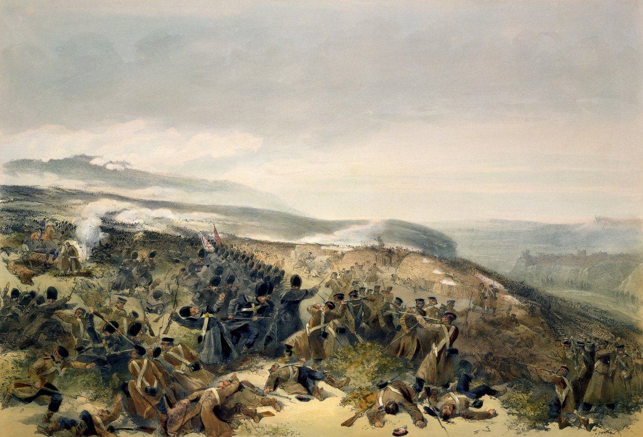Segunda Carga dos Guardas em Inkerman, 5 de novembro de 1854, placa de "O Lugar da Guerra no Oriente", publicada por Colnaghi and Co., 1856 de William Crimea Simpson