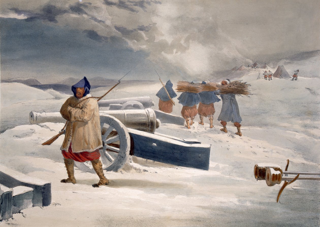 Sentinela dos Zouaves, prato de "O assento da guerra no Oriente", publicado por Colnaghi and Co., 1856 de William Crimea Simpson