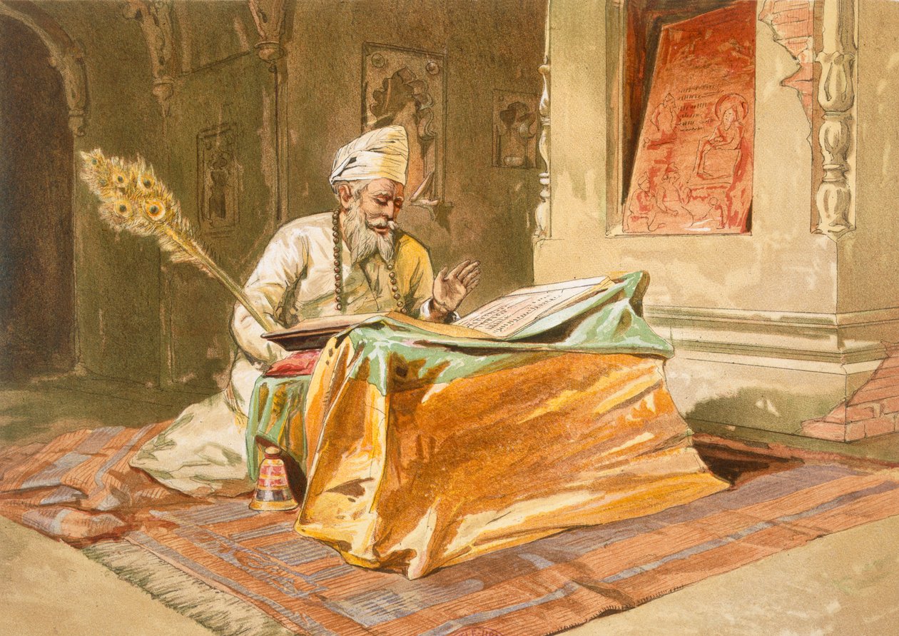 Padre Sikh, lendo o Grunth, Umritsar, de &39;India Ancient and Modern&39;, 1867 de William Crimea Simpson