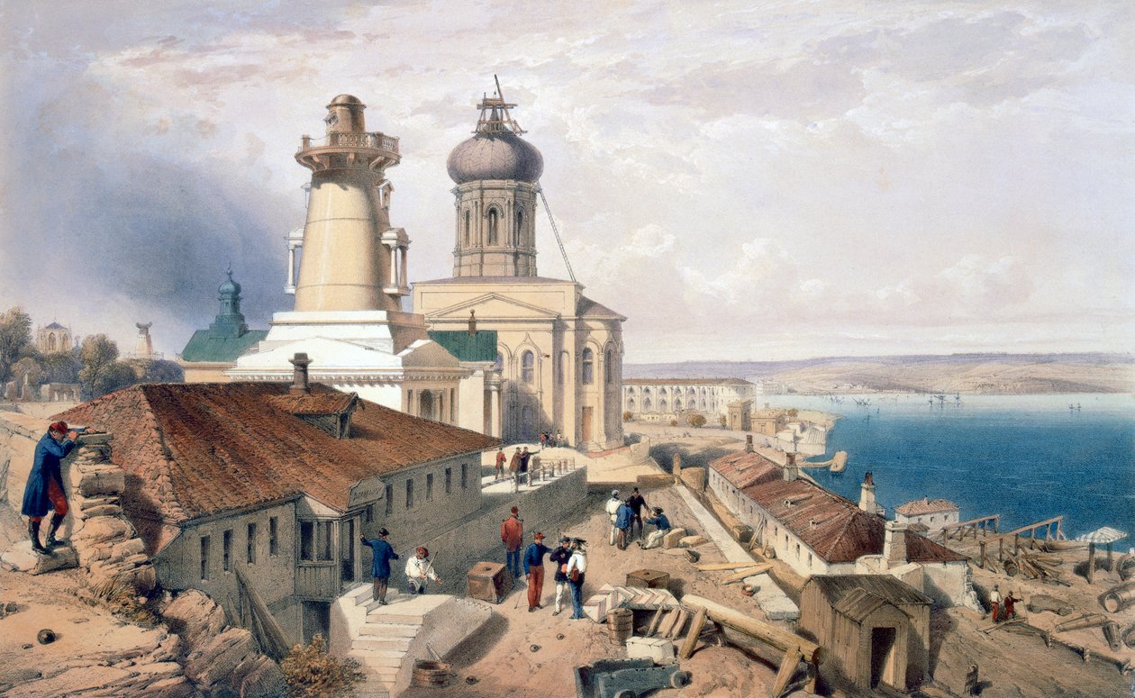 O Almirantado, Sebastopol, prato de "O assento da guerra no Oriente", pub. por Paul e Dominic Colnaghi und Co., 1856 de William Crimea Simpson