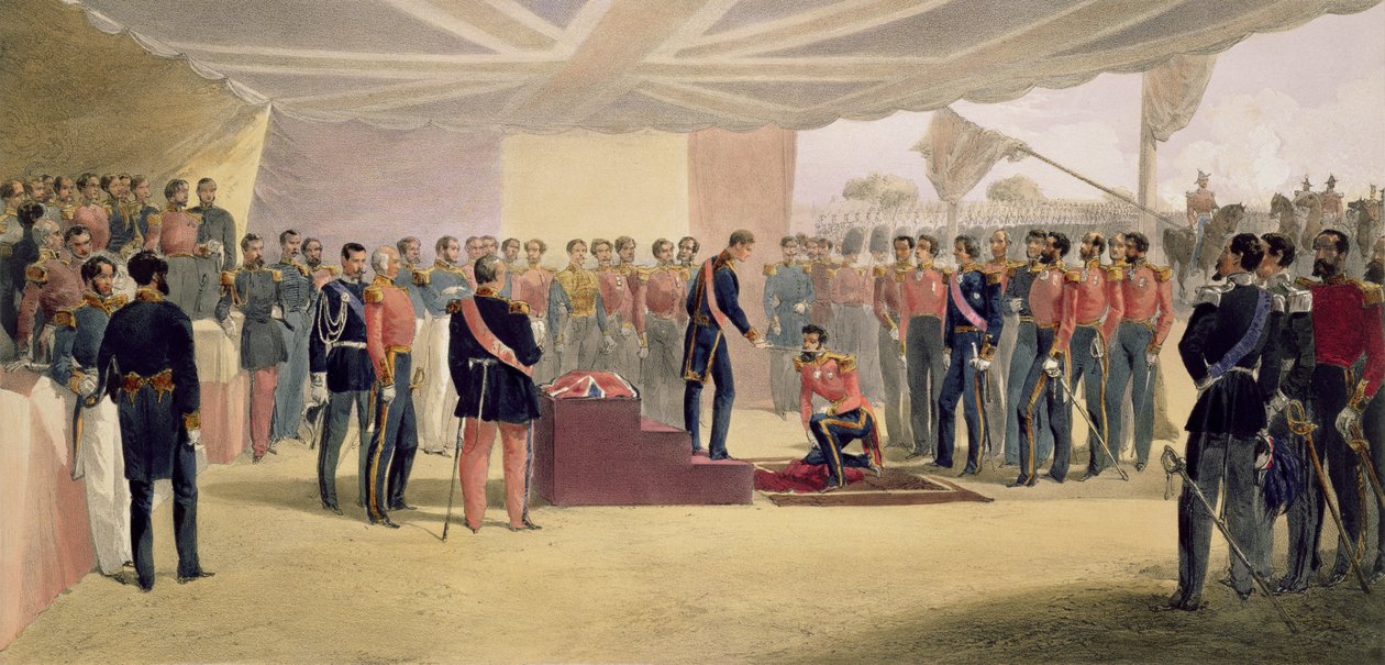 A investidura da ordem do banho, placa de "o assento da guerra no leste", bar. por Paul e Dominic Colnaghi und Co., 1856 de William Crimea Simpson