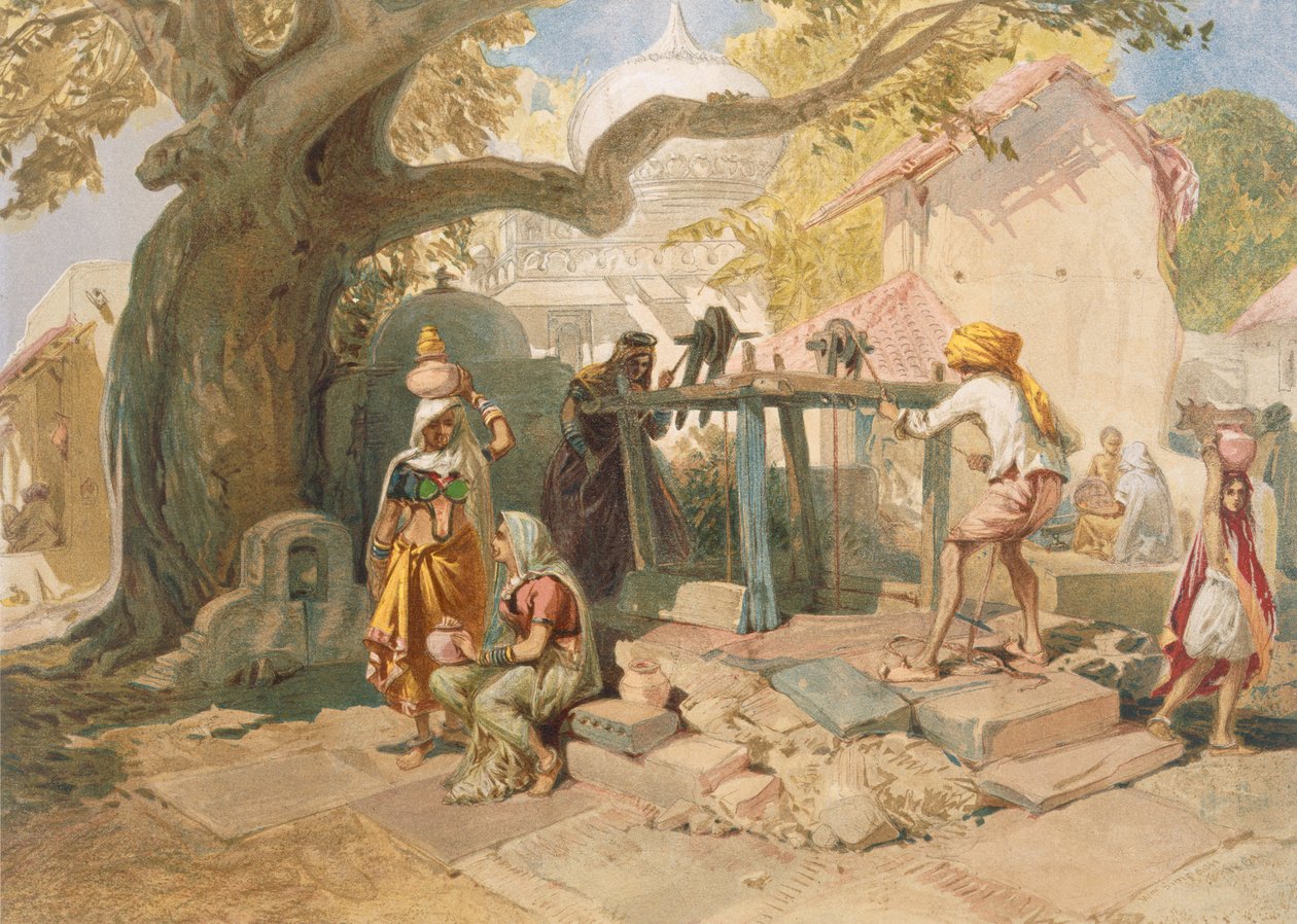 O Village Welll, de &39;India antiga e moderna&39;, 1867 de William Crimea Simpson