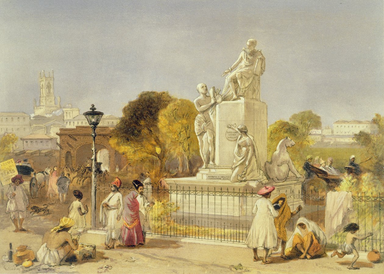 O monumento de Wellesley, Bombaim, 1863 (chromolitho) de William Crimea Simpson