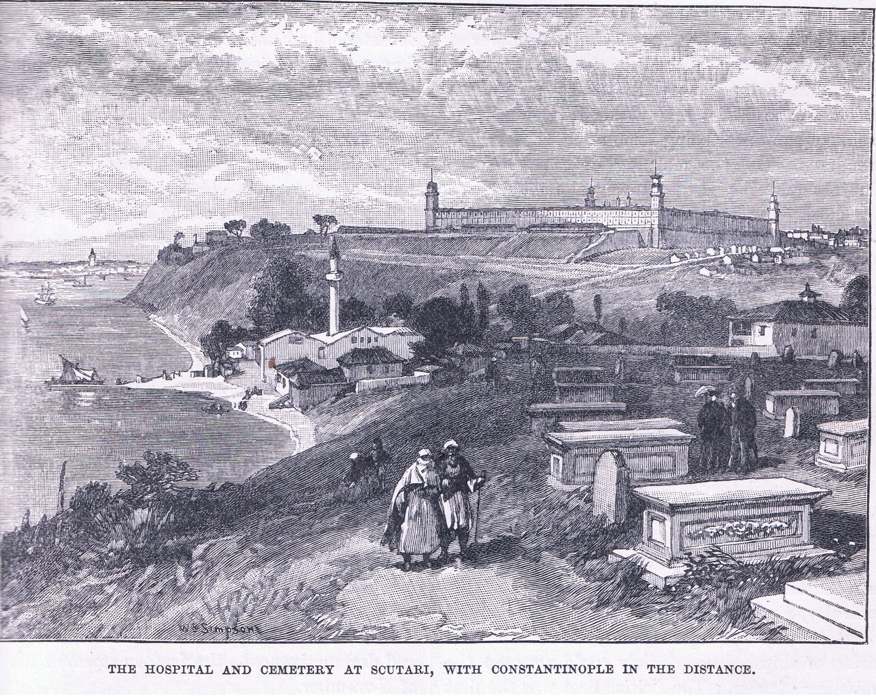 O hospital e cemitério em Soutari, com Constantinopla à distância de William Crimea Simpson