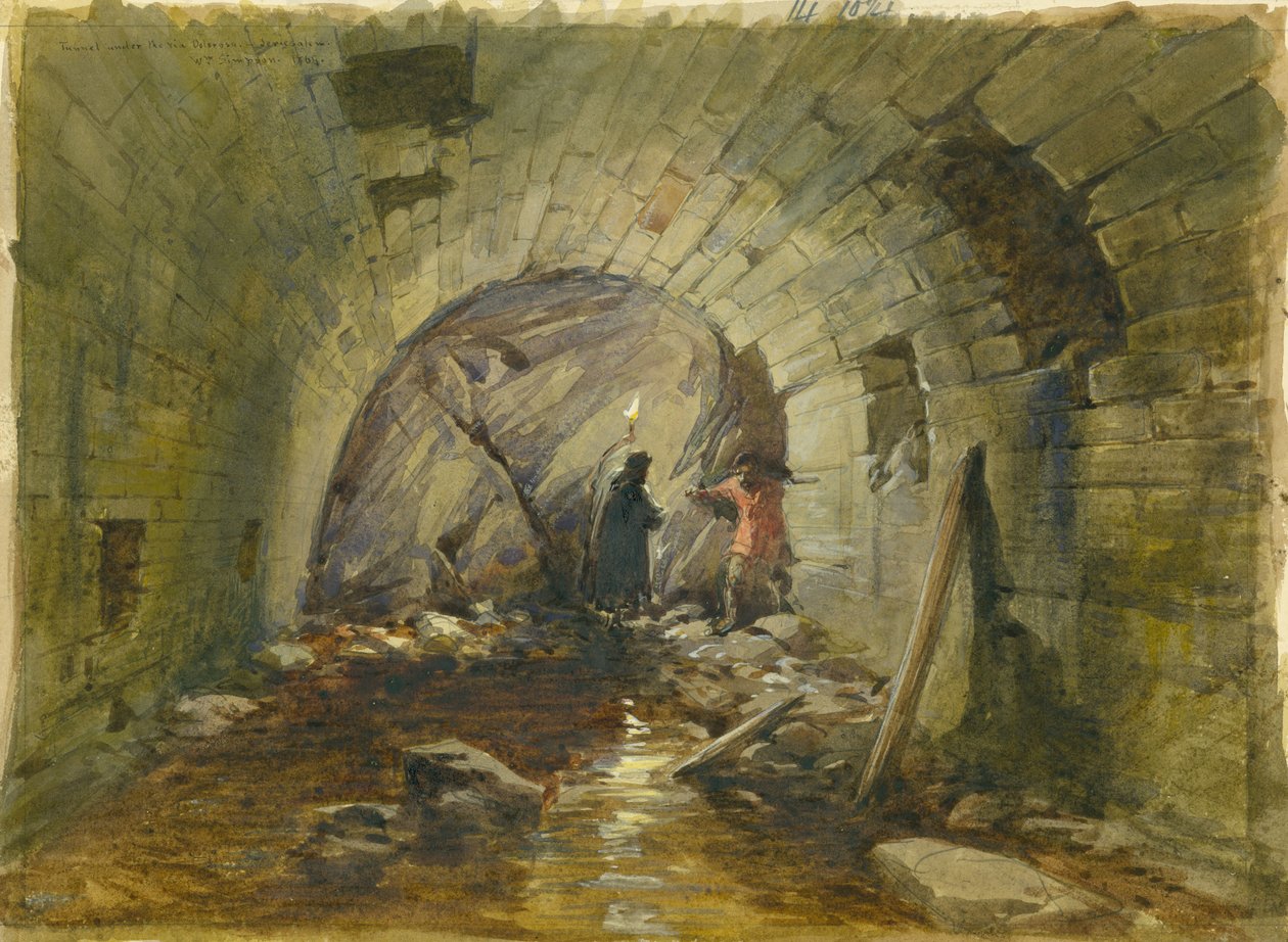 Túnel sob a Via Dolorosa, Jerusalém, 1869 (wc e lápis sobre papel) de William Crimea Simpson