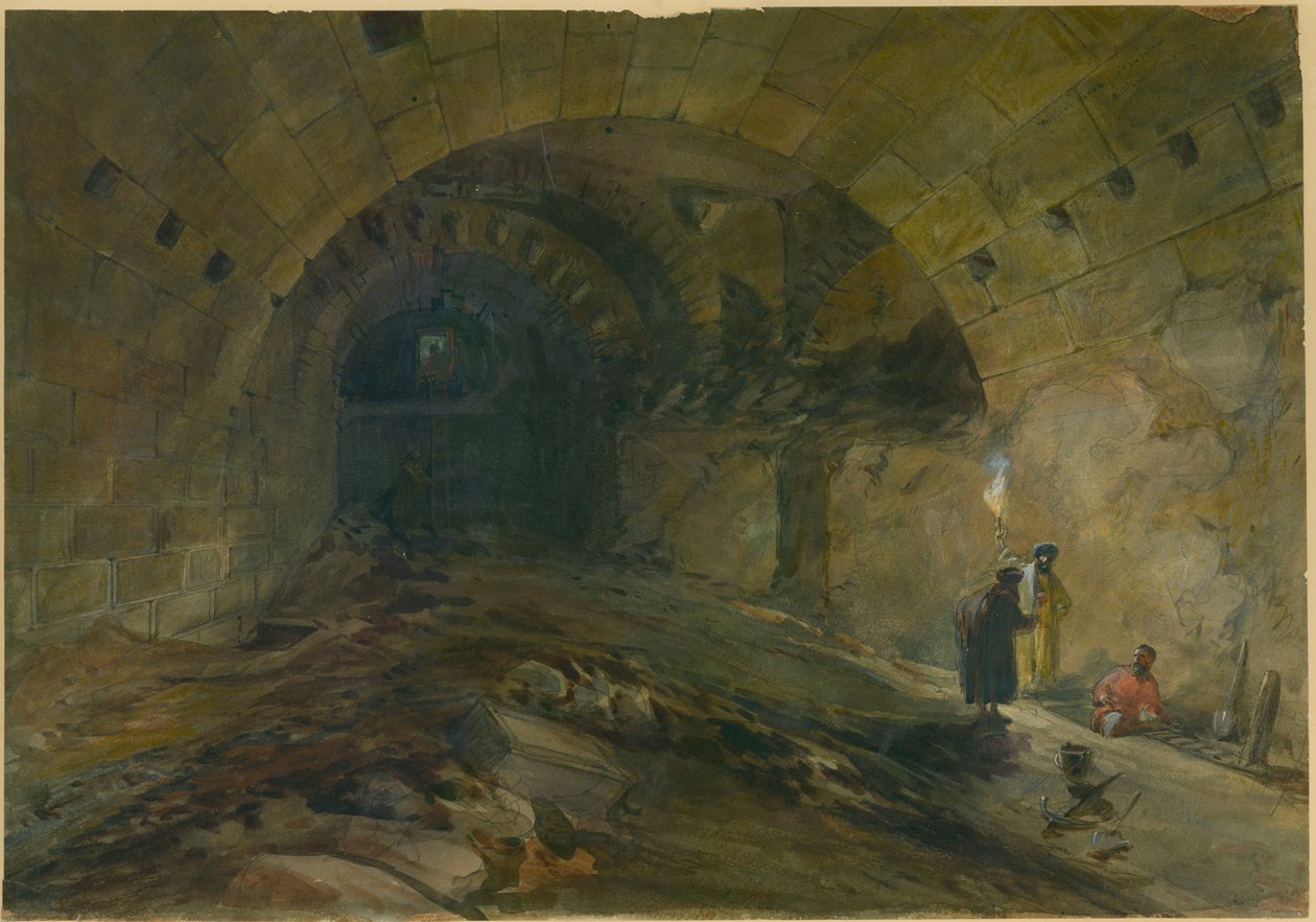 Arco de Wilson, Jerusalém, 1870 (wc e lápis sobre papel) de William Crimea Simpson