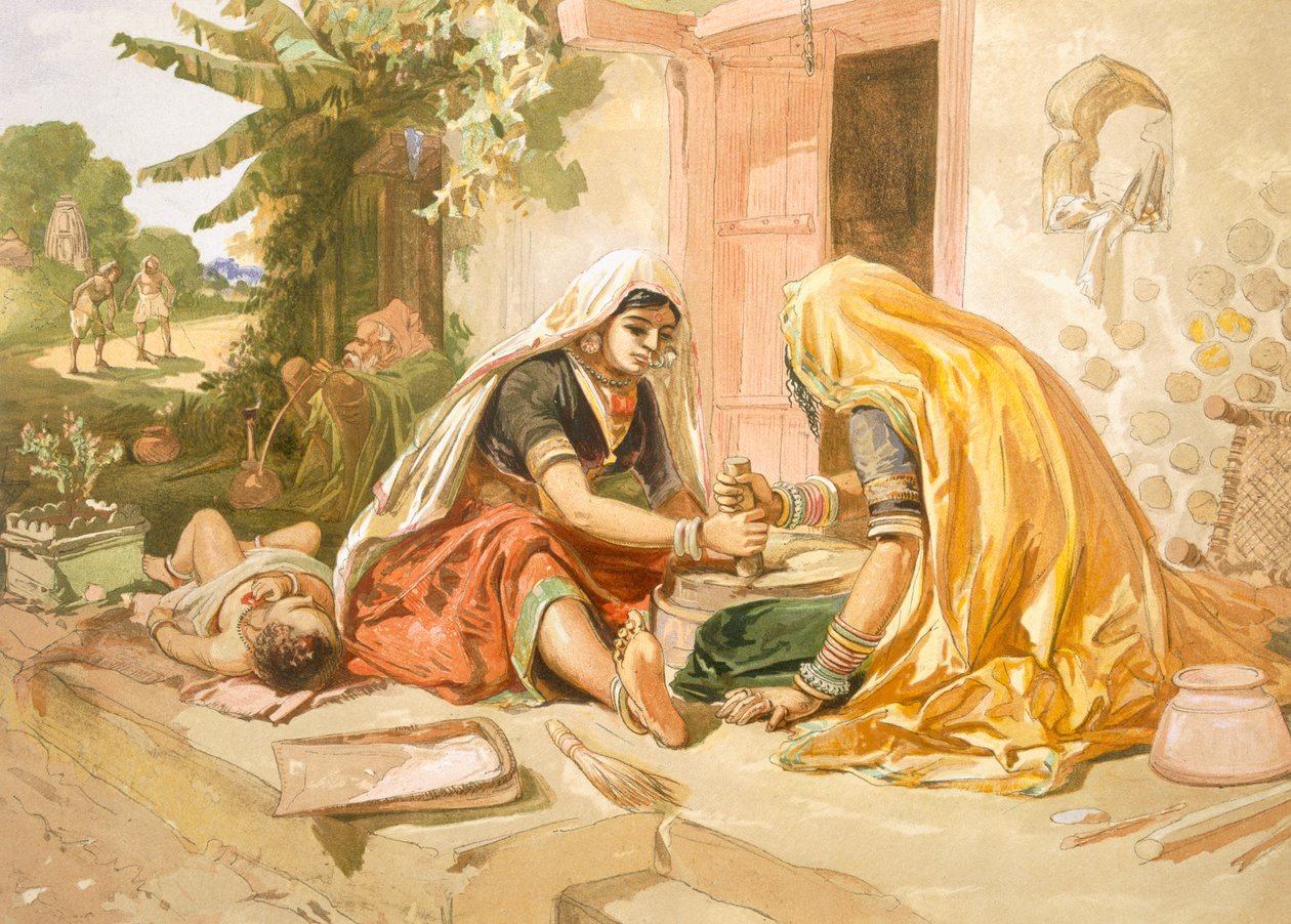 Mulheres Moagem de Milho, de &39;India Ancient and Modern&39;, 1867 de William Crimea Simpson