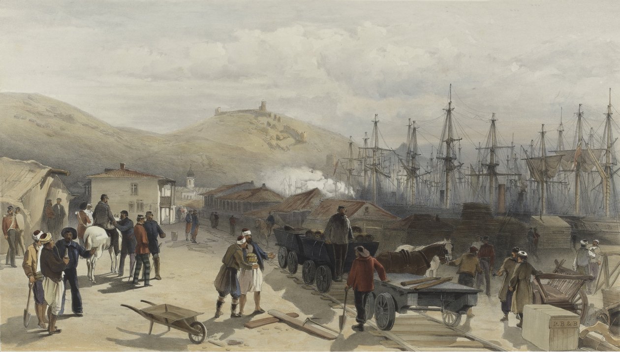 A estrada de ferro em Balaklava olhando para o sul, 1855 de William Crimea Simpson