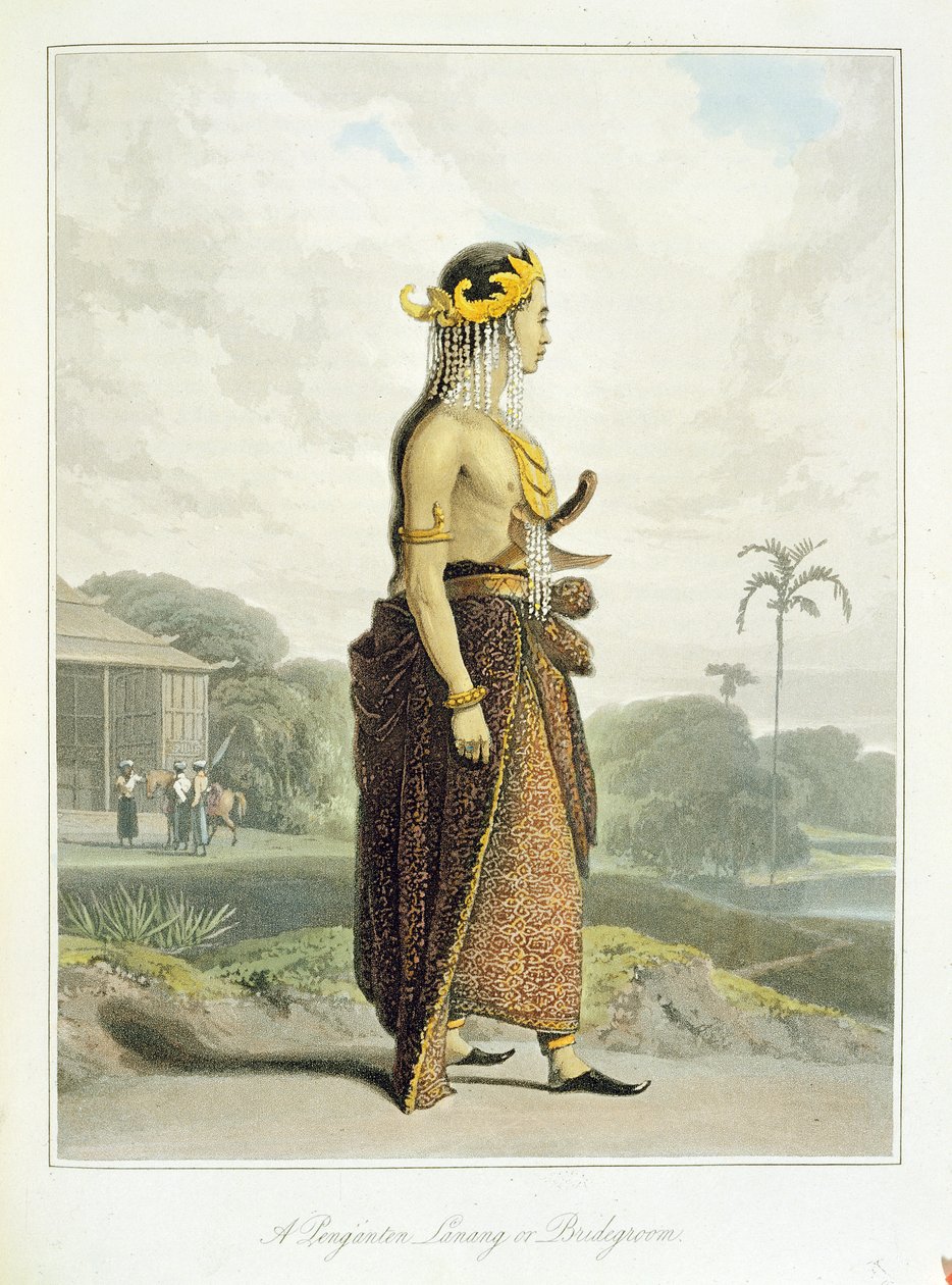 Um Peng&39;anten Lanang ou Noivo, prato 19 de Vol I de &39;A História de Java&39; por Thomas Stamford Raffles (1781-1826), pub. 1817 (aquatinta) de William Daniell