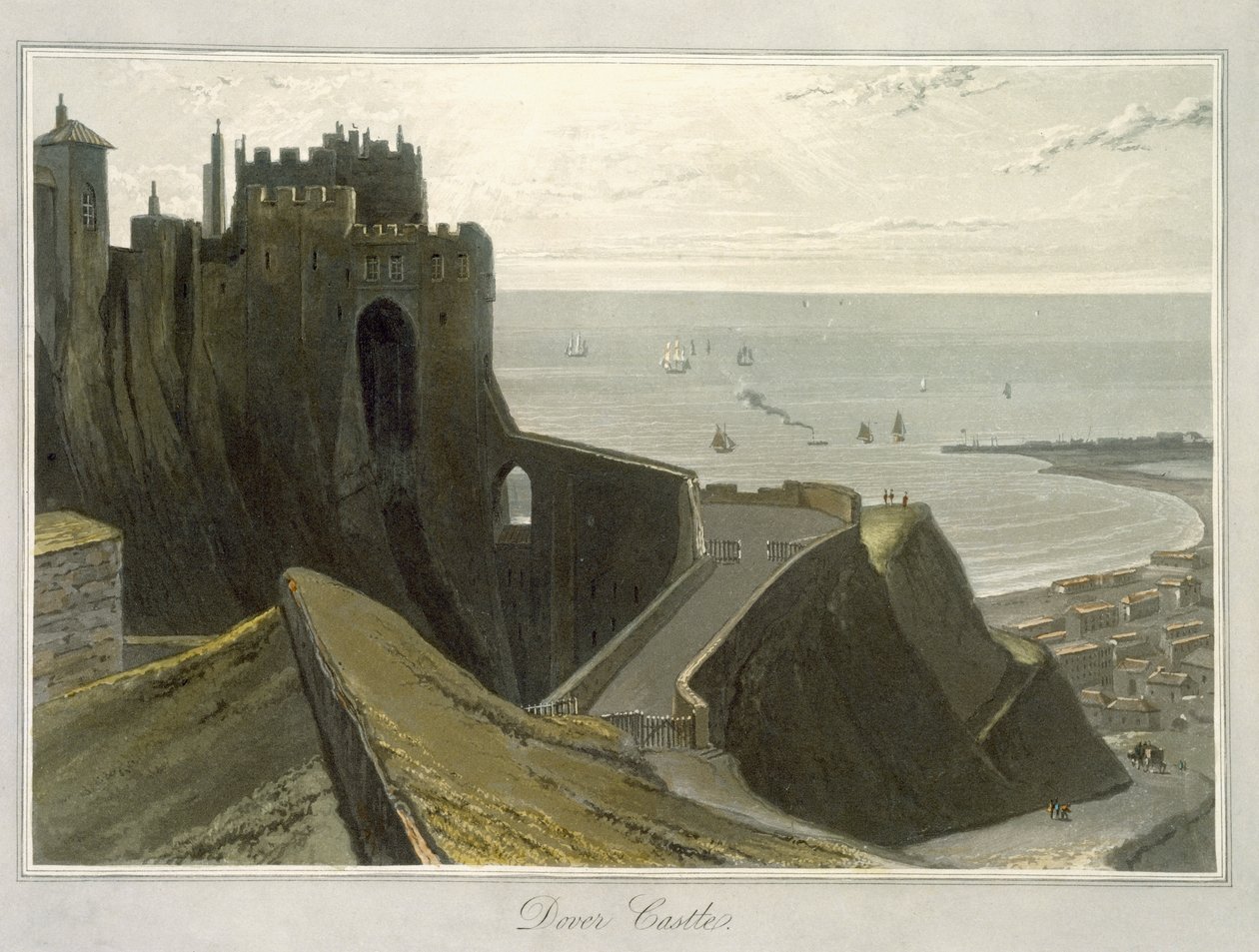 Castelo de Dover, de "Uma viagem pela Grã-Bretanha empreendida entre os anos de 1814 e 1825", publicada em 1823 de William Daniell