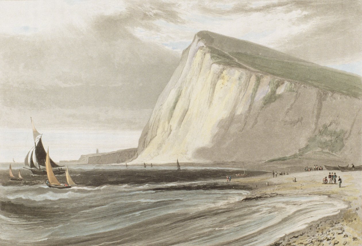 Dover, do penhasco de Shakespeare, de "Uma viagem pela Grã-Bretanha realizada entre os anos de 1814 e 1825", publicada em 1823 (aquatinta) de William Daniell