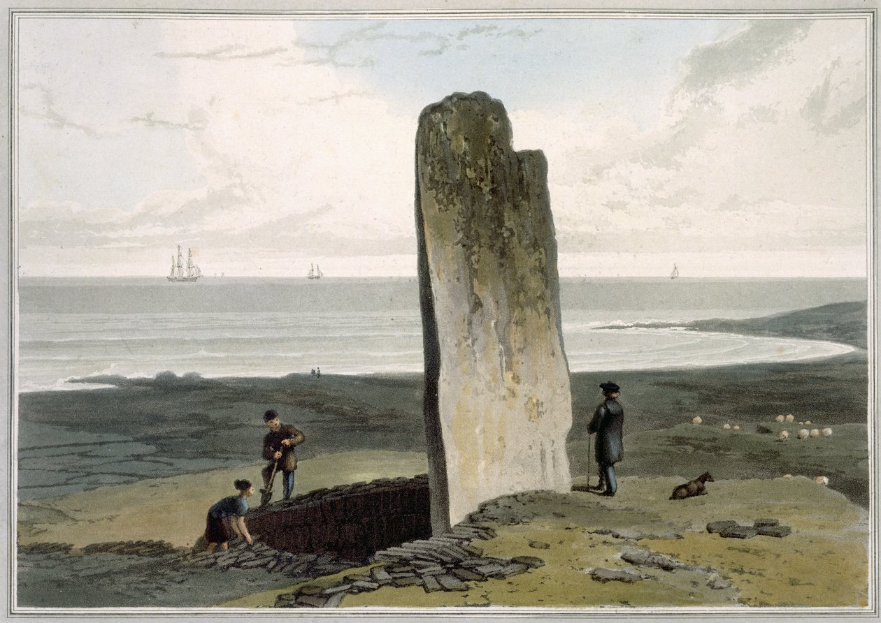 Pedra Druídica em Strather perto de Barvas, Ilha de Lewis, do Volume IV de "Uma Viagem pela Grã-Bretanha Realizada entre os Anos de 1814 e 1825", publicada em 1820 (aquatint) de William Daniell