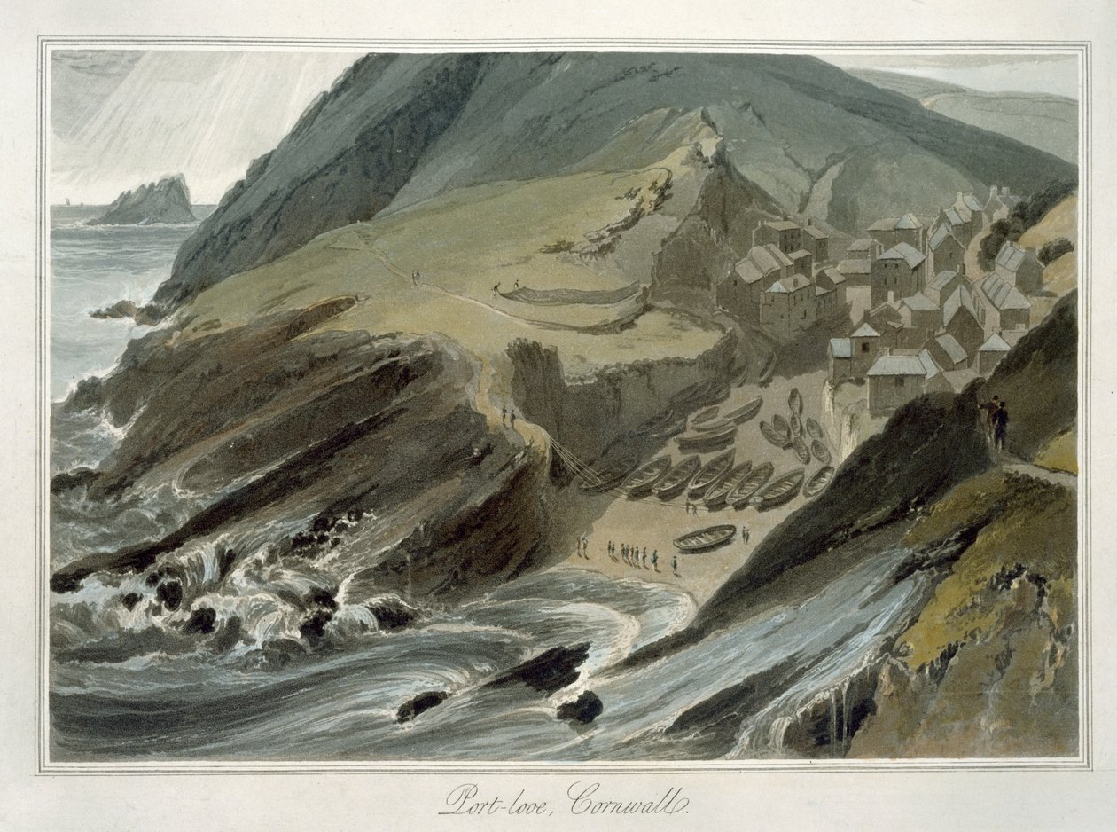 Port Looe, na Cornualha, de "Uma viagem pela Grã-Bretanha realizada entre os anos 1814 e 1825" (aquatint) de William Daniell