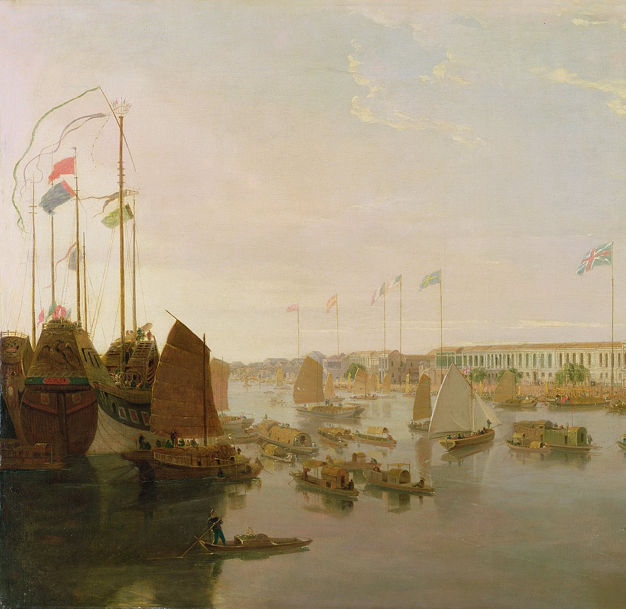 As fábricas europeias, Canton, 1806 óleo sobre tela detalhe de 213854 de William Daniell