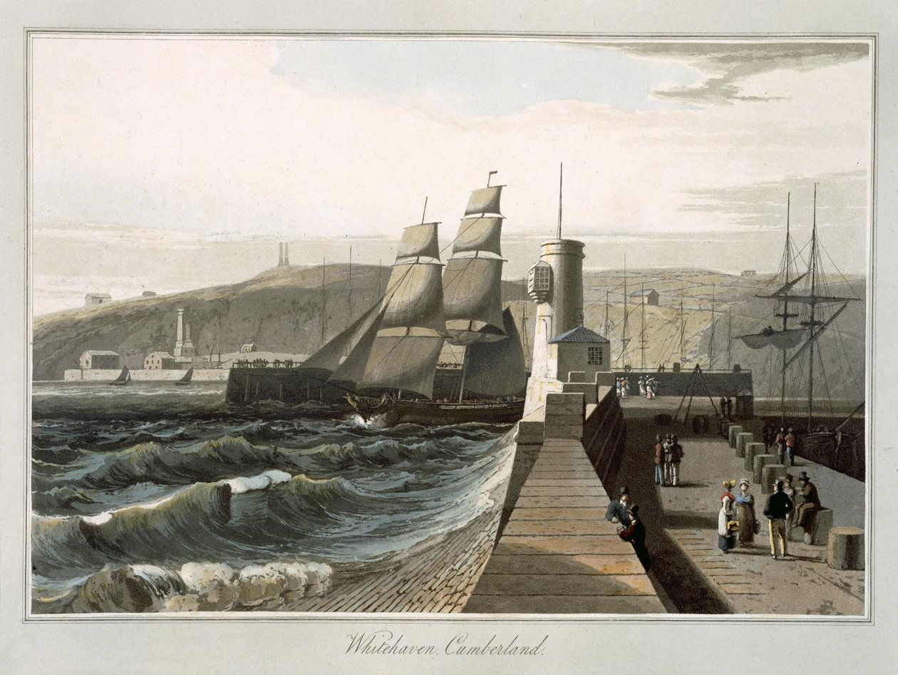 Whitehaven, Cumberland, de "Uma viagem pela Grã-Bretanha empreendida entre os anos 1814 e 1825" (aquatint) de William Daniell