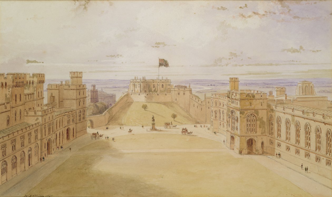 Castelo de Windsor, o Quadrilátero, 1827 (wc no papel) de William Daniell