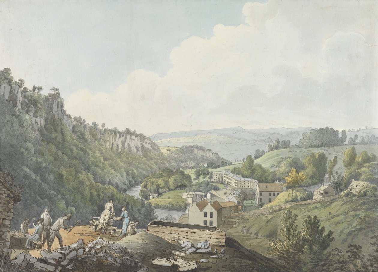 Banhos Matlock, Derbyshire, c.1789 (wc, caneta e tinta marrom, grafite e lavagem sobre papel) de William Day