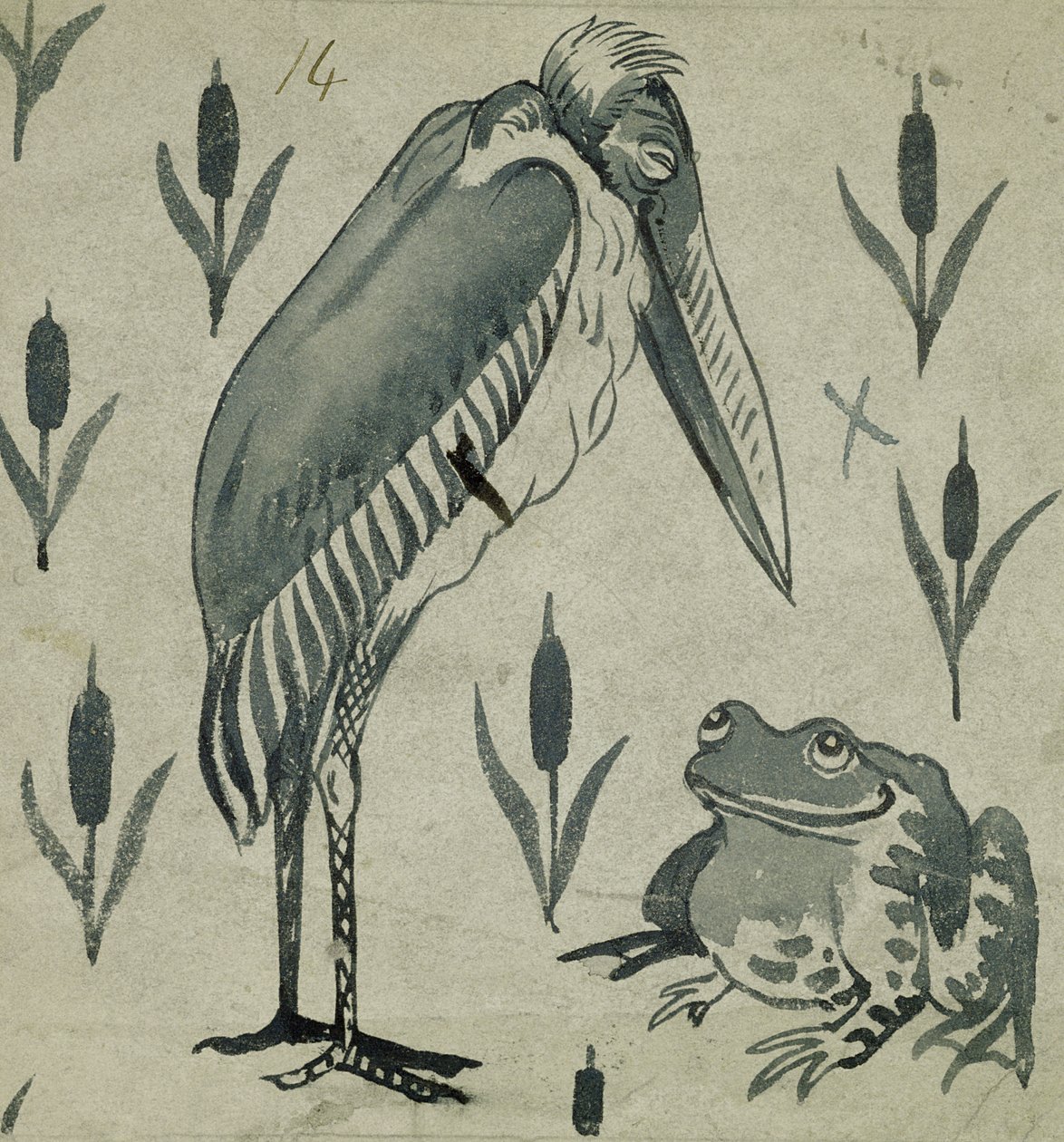 Pelicano e sapo em conversa de William de Morgan