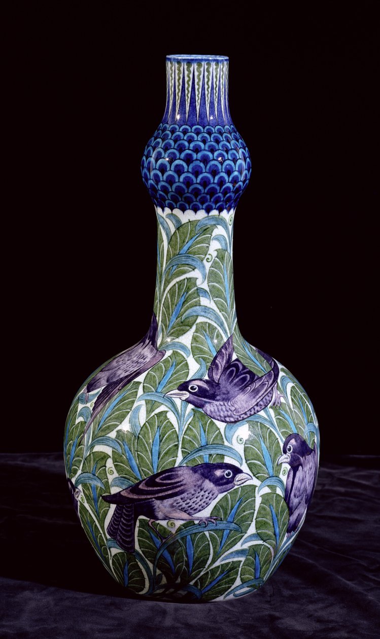 Garrafa grande com decoração de melro, pintado por Joe Juster, 1888-1904 (cerâmica) de William de Morgan
