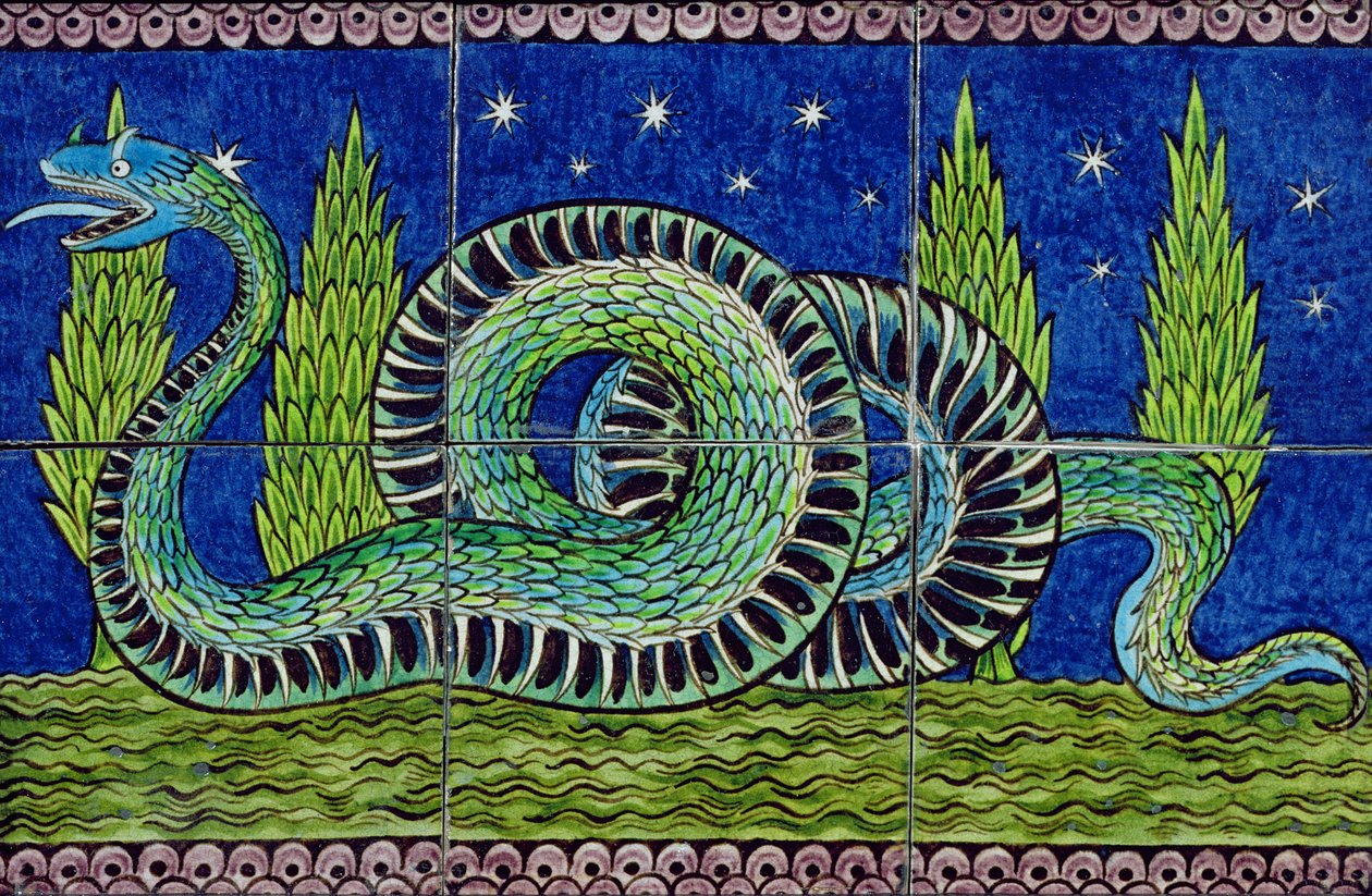 Painel de azulejo animal mítico (cerâmica) de William de Morgan