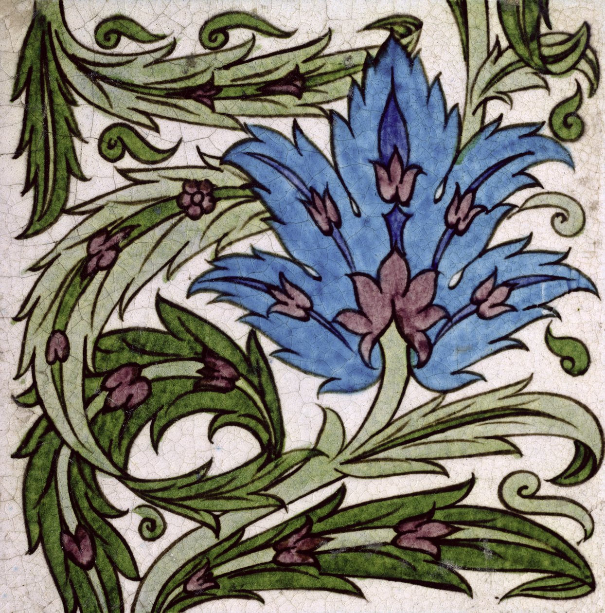 Azulejo com design floral estilizado (cerâmica) de William de Morgan