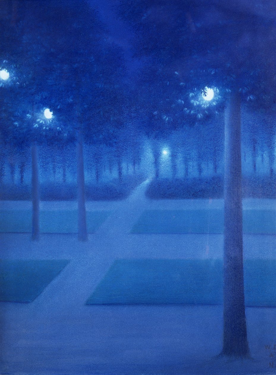 Cena Noturna no Parc Royal, Bruxelas, 1897 (pastel sobre papel) de William Degouve de Nuncques