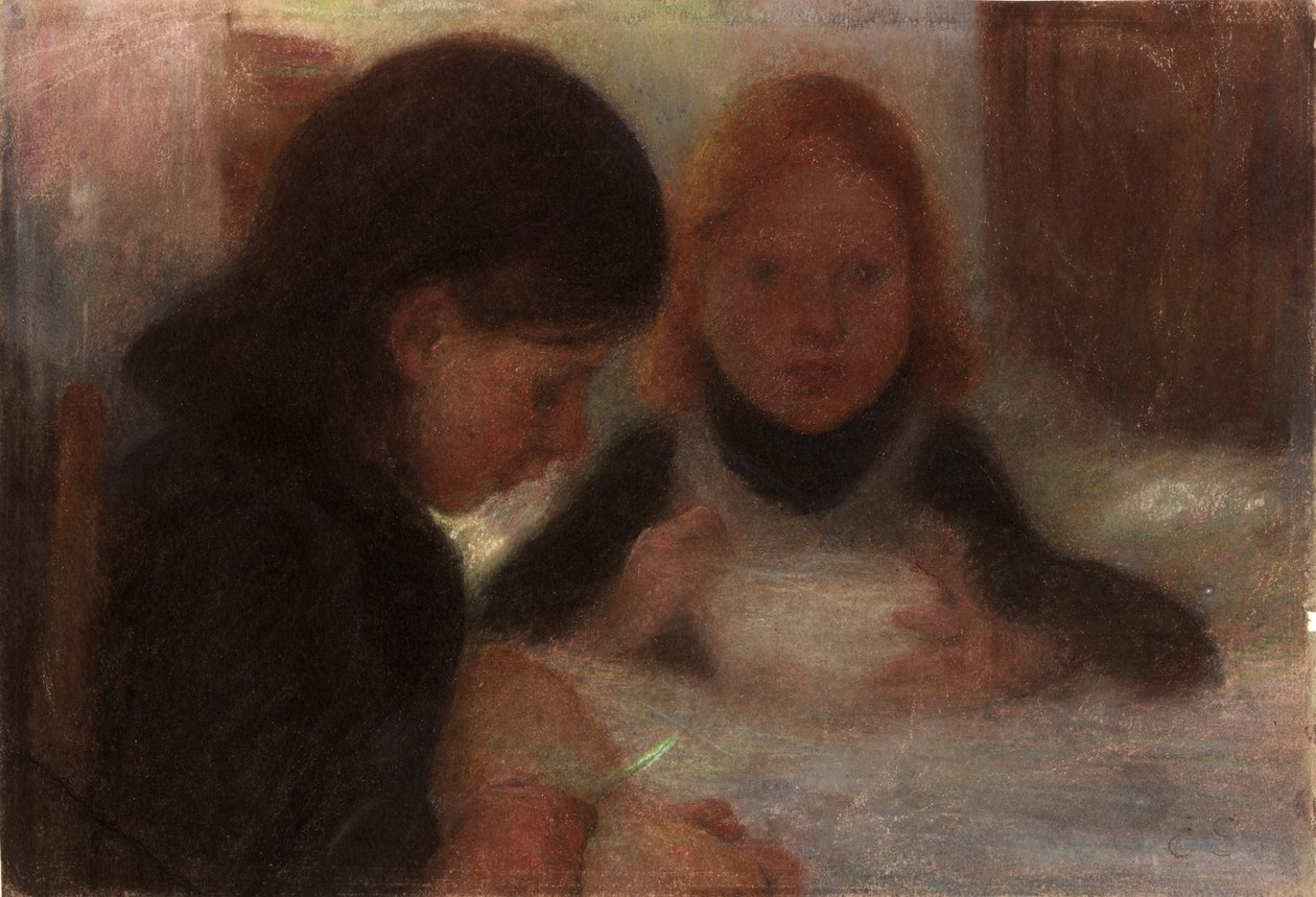 Estudo para &39;Sunday Morning&39; (pastel e lápis sobre papel (no cartão)) de William Edward Stott