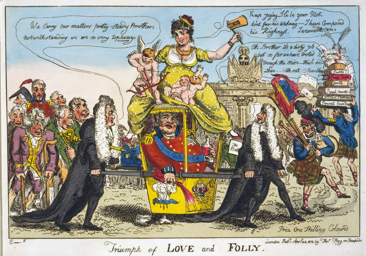 Triunfo de Amor e Loucura, pub. 1812 (gravura colorida à mão) de William Elmes
