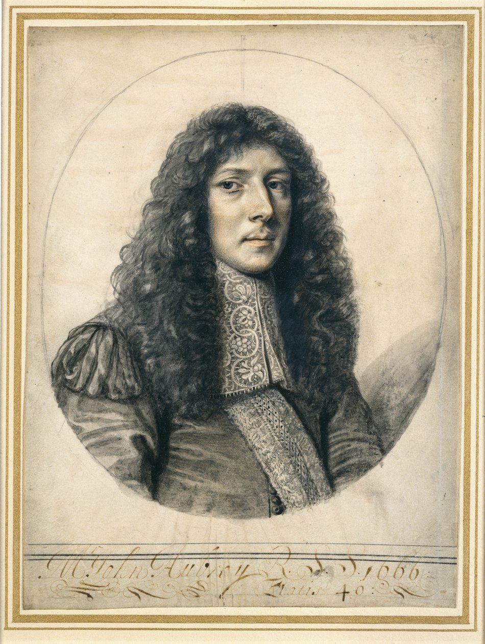 Retrato de John Aubrey, 1666 (chumbo preto e giz sobre papel) de William Faithorne