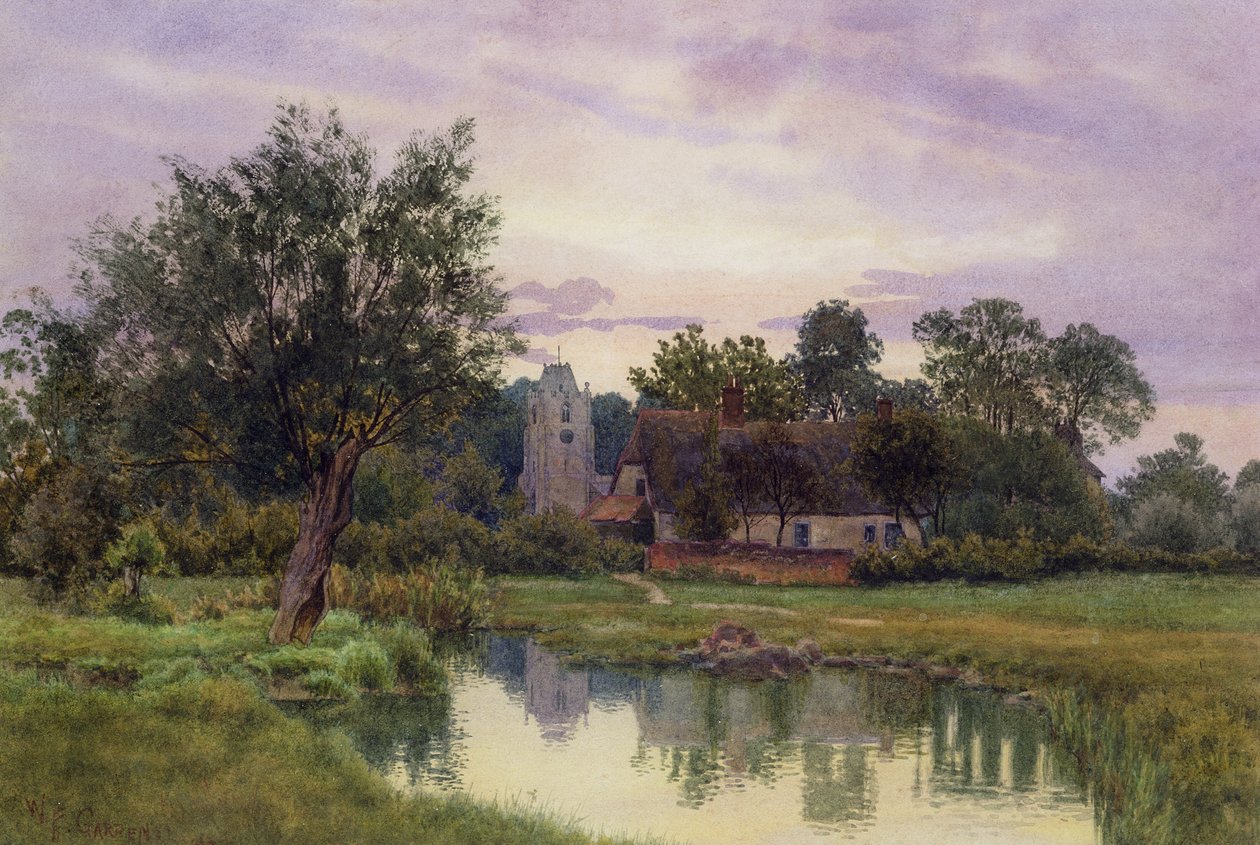 Noite, Hemingford Grey Church, Huntingdonshire (wc no papel) de William Fraser Garden