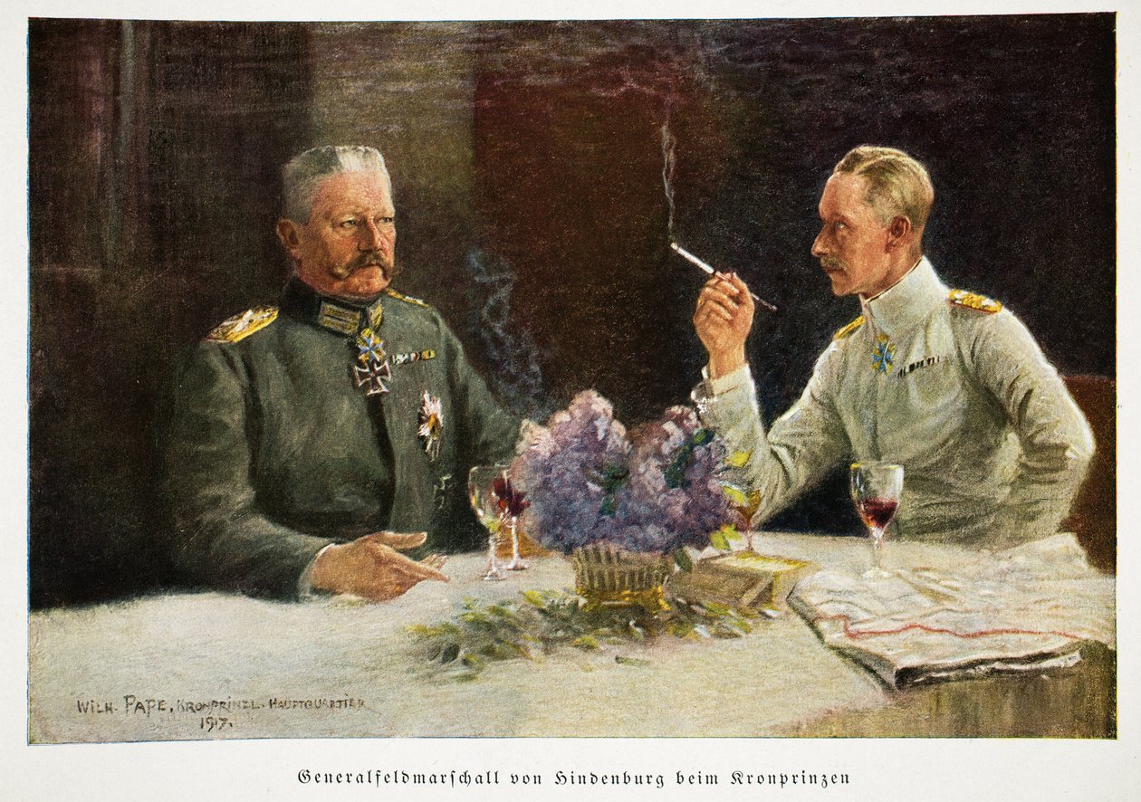 William, príncipe herdeiro da Alemanha e general Marechal Von Hindenburg em Kronprinzen, pub. 1917 de William Friedrich Georg Pape