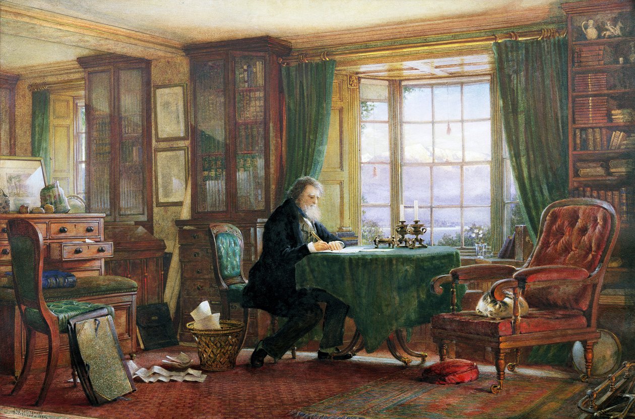 John Ruskin em seu estudo em Brantwood, Cumbria, 1882 (para detalhes ver 67851) de William Gersham Collingwood