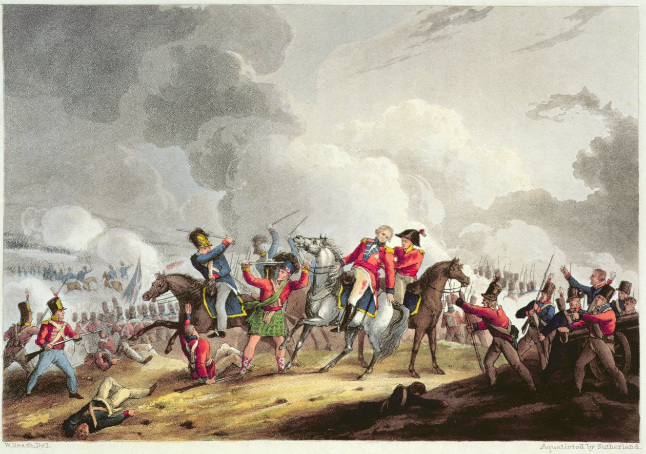 Morte de Sir Ralph Abercromby (1734-1801) em 21 de março de 1801, de "As realizações marciais da Grã-Bretanha e seus aliados de 1799 a 1815", de James Jenkins, gravada por Thomas Sutherland (bc1785) de William Heath