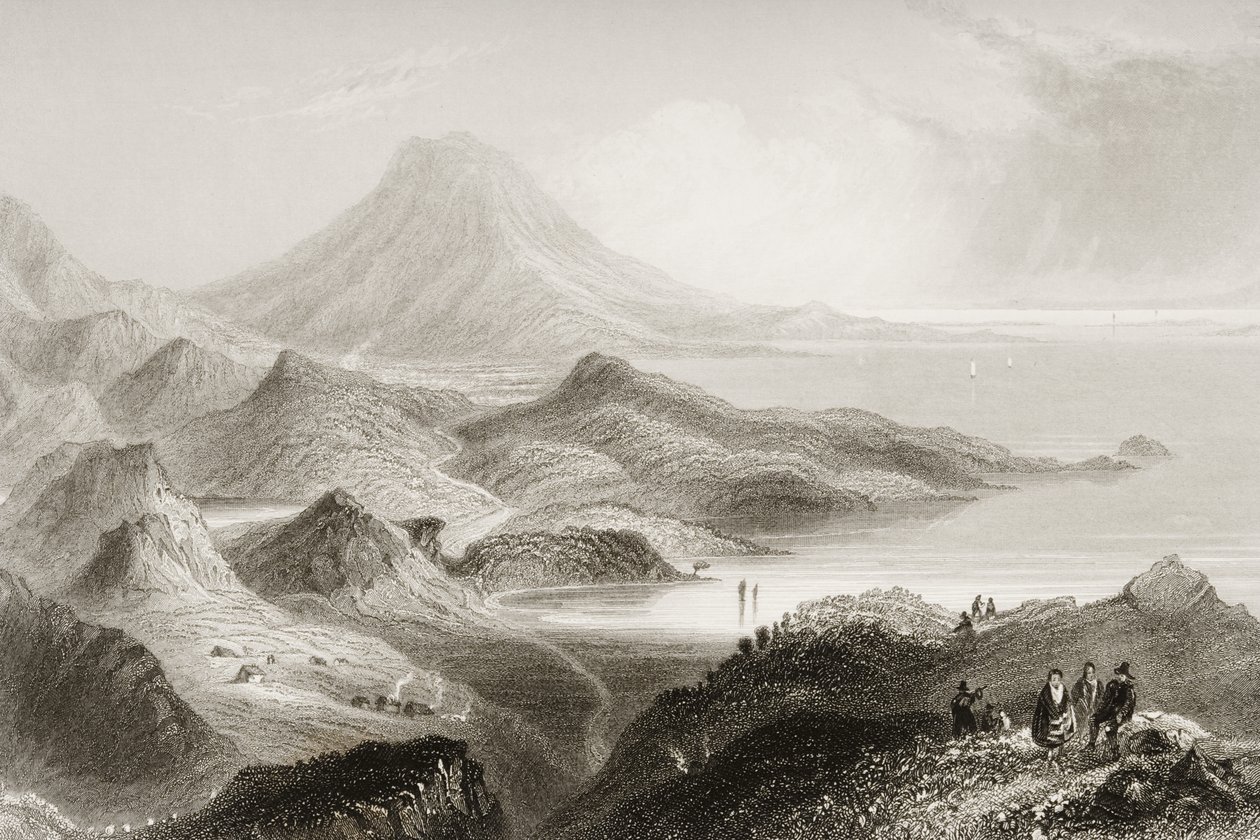 Lough Conn e Monte Nephin, Condado de Mayo, na Irlanda, de &39;Cenário e Antiguidades da Irlanda&39; por George Virtue, de 1860 de William Henry Bartlett