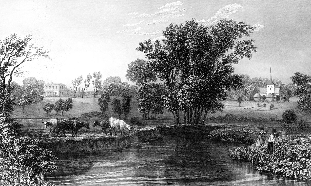 Stisted Hall e Igreja, Essex, gravada por William Wallis, 1832 de William Henry Bartlett
