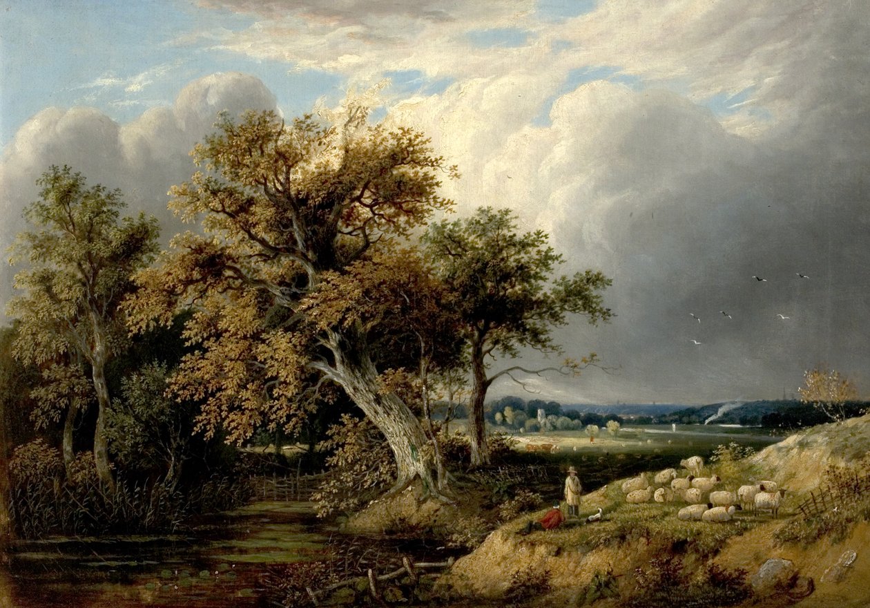 Paisagem com árvores e ovelhas, do século XIX de William Henry Crome